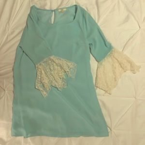 3/4 lace detailed sleeve teal dress 👗👗👗